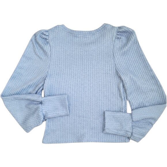 Altar’d State Puff Sleeve Ribbed Sweater Sky Blue L Feminine Knit Cozy Top - Picture 2 of 9